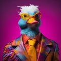 Avant-garde Portrait: Vibrant Duck In Surreal Fashion Photography