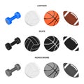 Blue dumbbell, white soccer ball, basketball, rugby ball. Sport set collection icons in cartoon,black,monochrome style Royalty Free Stock Photo