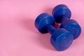 Blue dumbells on the pink Royalty Free Stock Photo