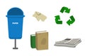 Blue dumpster bin for paper.