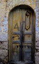 Blue durty, dirty door with rusty and openwork a beautiful vintage background