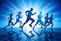 Blue dynamic silhouette of diverse group of people running background illustration Royalty Free Stock Photo
