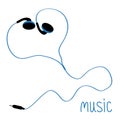 Blue earphones cord in shape of heart. Flat design Royalty Free Stock Photo