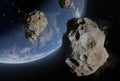 Blue Earth and asteroids in the space. View of planet Earth from space, Royalty Free Stock Photo