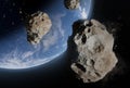 Blue Earth and asteroids in the space. View of planet Earth from space. Royalty Free Stock Photo