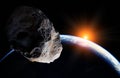 Blue Earth and asteroids in the space Royalty Free Stock Photo