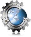 Blue Earth Globe inside Big Metal Gear Royalty Free Stock Photo