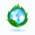 Blue Earth with green leaves Royalty Free Stock Photo