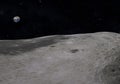 Blue Earth seen from the Moon. 3D illustration