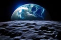 Blue earth view from the moon surface Royalty Free Stock Photo