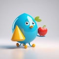 blue easter egg 3d illustration. blue easter egg 3d illustration. cute cartoon character of 3d easter bird with an empty plate, Royalty Free Stock Photo