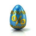 Blue Easter egg with golden percent sign Royalty Free Stock Photo