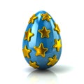 Blue Easter egg with golden stars 3d illustration