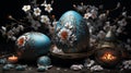 Blue Easter Eggs with exquisite painting.Exuding the Tranquil Essence of Easter Celebration