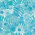 Blue echinacea flowers wall background. Hand painted seamless vector pattern creating a loose weave effect. For summer