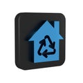 Blue Eco House with recycling symbol icon isolated on transparent background. Ecology home with recycle arrows. Black