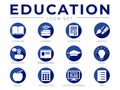 Blue Education Icon Set with Literature, Learning, Certificate, Creativity, Presentation and Distance Learning Test Icons