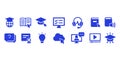 Blue educational and online learning icons on a white background graduation cap Royalty Free Stock Photo