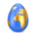 Blue Egg as Globe with Golden World Map. 3d Rendering Royalty Free Stock Photo