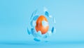 Blue egg shell peel and fly away revealing orange easter egg inside. Easter concept background. 3d render illustration Royalty Free Stock Photo