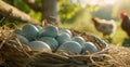 The Blue Eggs in Nest.AI generated image Royalty Free Stock Photo
