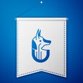 Blue Egyptian anubis icon isolated on blue background. White pennant template. Vector