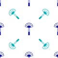 Blue Egyptian fan icon isolated seamless pattern on white background. Vector