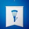 Blue Egyptian lotus icon isolated on blue background. White pennant template. Vector