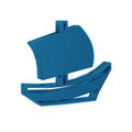 Blue Egyptian ship icon isolated on transparent background. Egyptian papyrus boat.