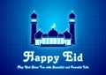 Blue Eid and Ramadan Greeting Card Illustration Ready to Use