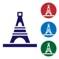 Blue Eiffel tower icon isolated on white background. France Paris landmark symbol. Set icons in color square buttons Royalty Free Stock Photo