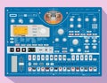 Blue electribe type synthesizer with tube sound, realistic vector illustration.