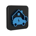 Blue Electric car parking charging at home wall box charger station on house icon isolated on transparent background