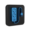 Blue Electric extension cord icon isolated on transparent background. Power plug socket. Black square button. Royalty Free Stock Photo