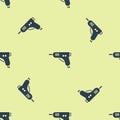 Blue Electric hot glue gun icon isolated seamless pattern on yellow background. Hot pistol glue. Hot repair work