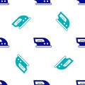 Blue Electric iron icon isolated seamless pattern on white background. Steam iron. Vector Royalty Free Stock Photo