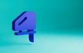 Blue Electric jigsaw with steel sharp blade icon isolated on blue background. Power tool for woodwork. Minimalism