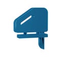 Blue Electric jigsaw with steel sharp blade icon isolated on transparent background. Power tool for woodwork.