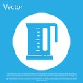 Blue Electric kettle icon isolated on blue background. Teapot icon. White circle button. Vector Royalty Free Stock Photo