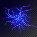 Blue electric lighting effect. Powerful storm electrical discharge. Impact, crack, magical energy flash. Royalty Free Stock Photo