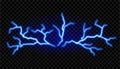 Blue electric lighting effect. Powerful storm electrical discharge. Impact, crack, magical energy flash. Royalty Free Stock Photo