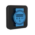 Blue Electric meter icon isolated on transparent background. Black square button. Royalty Free Stock Photo