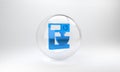 Blue Electric mixer icon isolated on grey background. Kitchen blender. Glass circle button. 3D render illustration