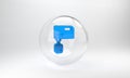 Blue Electric mixer icon isolated on grey background. Kitchen blender. Glass circle button. 3D render illustration