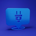 Blue Electric plug icon isolated on blue background. Concept of connection and disconnection of the electricity Royalty Free Stock Photo