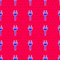 Blue Electric plug icon isolated seamless pattern on red background. Concept of connection and disconnection of the Royalty Free Stock Photo