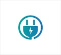 blue electric plugin inside circle vector icon logo design for high efficiency electric power source