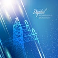 Blue electric power transmission tower. Royalty Free Stock Photo