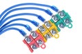 Blue electrical cables with terminal block Royalty Free Stock Photo