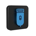 Blue Electrical hair clipper or shaver icon isolated on transparent background. Barbershop symbol. Black square button.